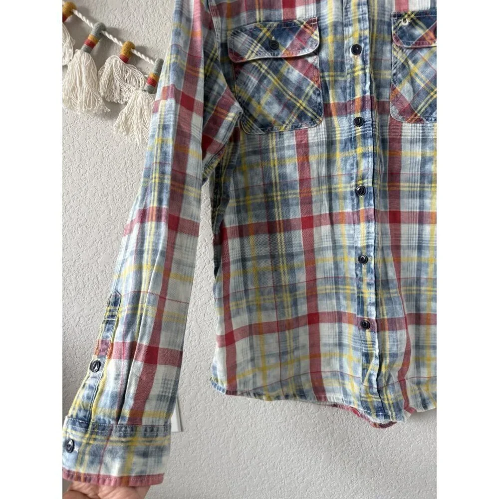 True Religion Plaid Button Up Polo Shirt Western Cowboy Casual Cotton Mens XXL